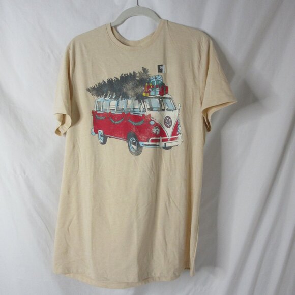 Goodfellow T Shirt Christmas Tree VW Van Print Beige Unisex Tee Size Large NWT - Picture 6 of 6